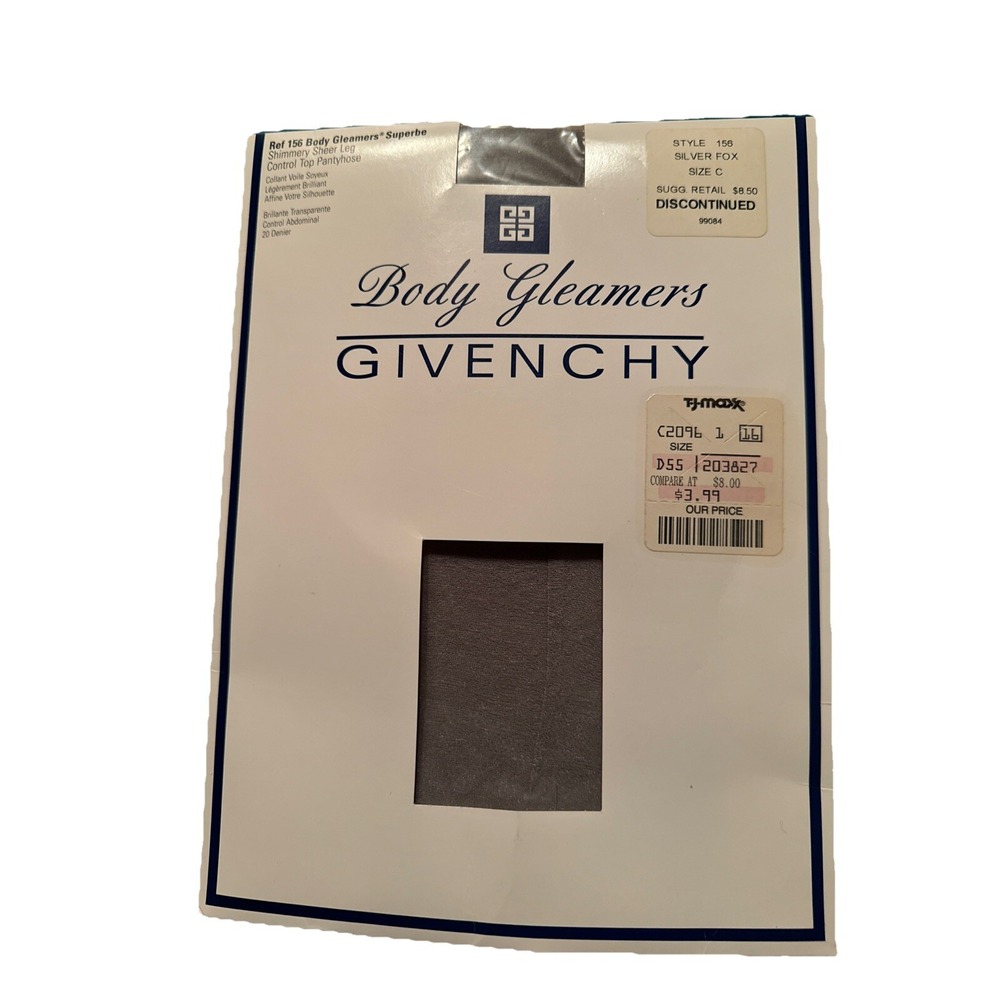 Givenchy Body Gleamers Pantyhose Size C Large Silver Fox Control Top Sheer Leg